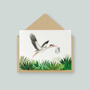 Anuncio de bebé/Tarjeta de felicitaciones cigüeña y perezoso / Ilustraciones originales / Acuarela