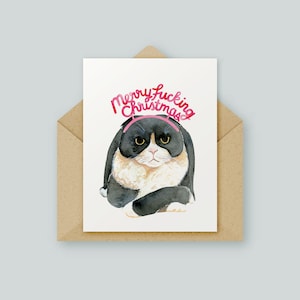 Feiertags-Katze-frohe F*cking Weihnachtskarte | Original Kunstwerk | Aquarell