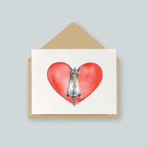 Raccoon Love Heart Card / Opera d'arte originale / Acquerello
