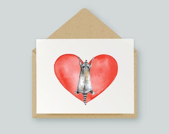 coeur d'amour de raton laveur | Oeuvre d'art originale | Aquarelle