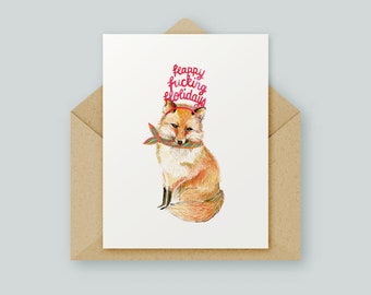 Holiday Saucy Fox Happy F*cking Holidays Card | Original Artwork | Watercolour