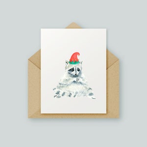 Holiday Raccoon Card / Ilustraciones originales / Acuarela