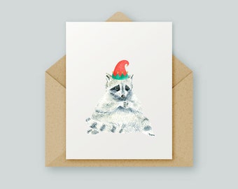 Holiday Raccoon Card | Original Artwork | Watercolour