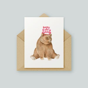 Karta świąteczna Saucy Bear Happy F*cking Holidays | Oryginalna grafika | Akwarela