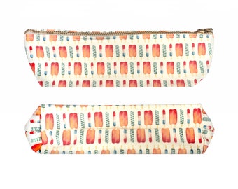 Pouch & Pencil Canvas Case: Summer Rainbow Popsicle Pattern | Original Artwork | Watercolour