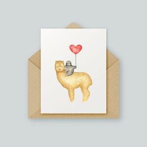 Baby Llama & Sloth Card / Ilustraciones originales / Acuarela