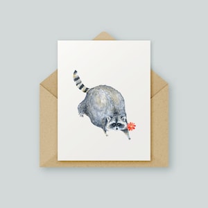 Raccoon Flower Card | Original Artwork | Watercolour