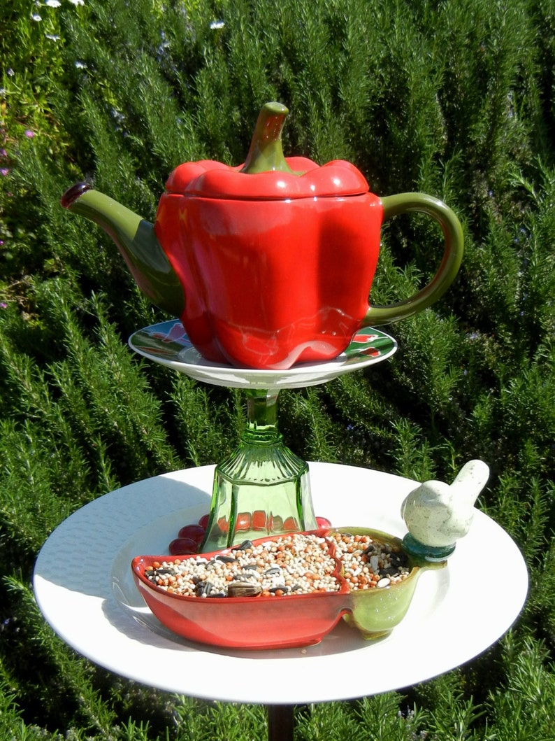 Teapot Bird Feeder Pepper Theme Repurposed Garden Art Etsy