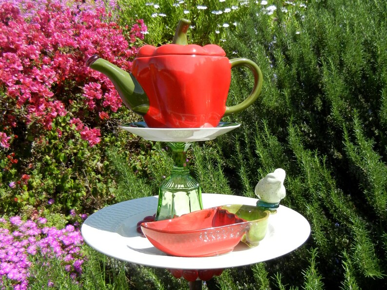 Teapot Bird Feeder Pepper Theme Repurposed Garden Art Etsy