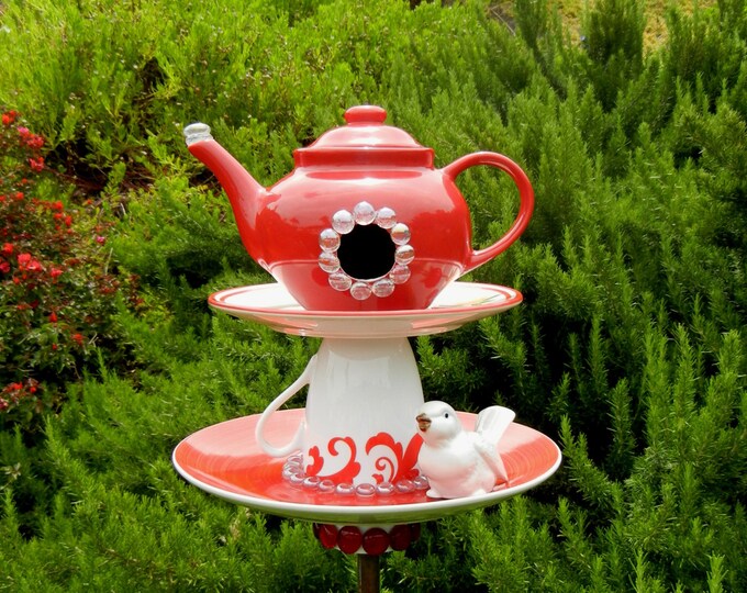 Bird Feeder Teapot, Teapot Birdhouse, Whimsical, Repurposed Garden Art