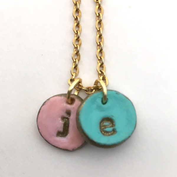 Personalized Layered Monogram Pendant in Cold Porcelain - Circular ADD ON - Gold (ONLY available with purchase of LuLights initial necklace)