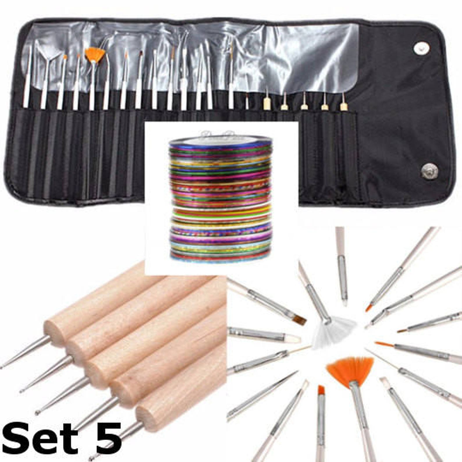 40pcs Nail Art Tool Kit Set Dotting Striping Tape Brush Etsy