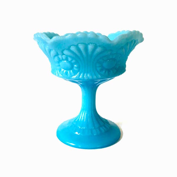 RESERVED FOR SUNJOO. Vintage Fenton Turquoise Compote, Fenton Blue Compote, Fenton Blue Candy Dish, Blue Milk Glass Compote