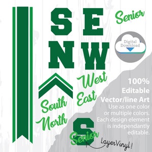 Cheer Bow Template - SENOIR - Stripes & Arrow Tails SVG  template for 3&quot; Ribbon plus Tails, South, North, West, East + Free how to PDF