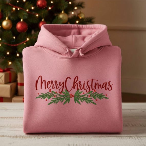 Merry Christmas Calligraphy SVG: Holly Berry Pine Branch Clipart (Digital Download)