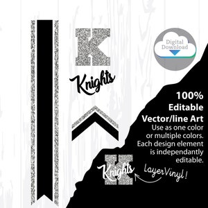 Cheer Bow Template - KNIGHTS - Stripes & Arrow Tails svg for Vinyl Heat Transfer 3&quot; Layout, 5/8&quot; Tails FREE Printable PDF how to make a bow