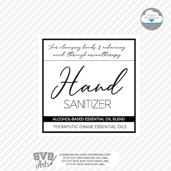 Hand Sanitizer |  Hand Soap | Wash Your Hands Labels | Essential Oil Labels | Label Bundle - 4oz 8oz 32oz | Printable PDF | minimalist