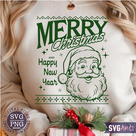 Retro Santa 'Merry Christmas' Design: PNG SVG Digital Files
