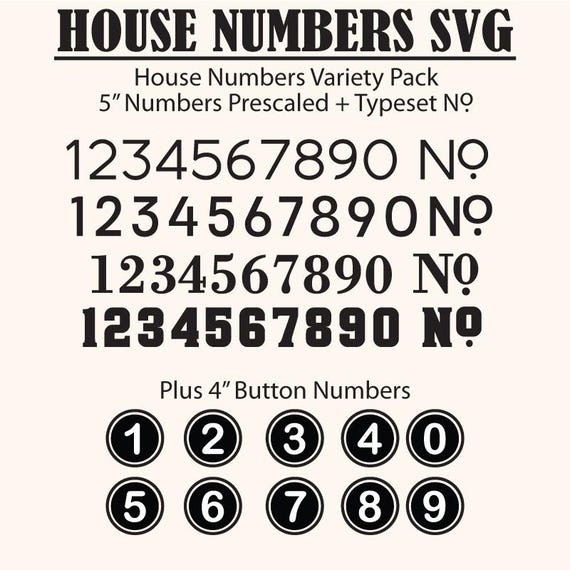 House Numbers SVG Cut Files - Bundle of 5 Unique Number Styles - Button Numbers (Downloadable)