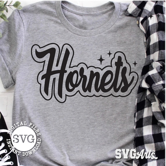 Hornets Team Name SVG Cut File Bundle, Bonus Art: Cheer Bow, Pom Poms, Stars