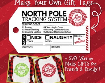 Christmas Gift Tag, North Pole Tracking System Bundle, Naughty and Nice Stamp Certified SVGs, North Pole Tracking SVG,  Printable Gift Tag