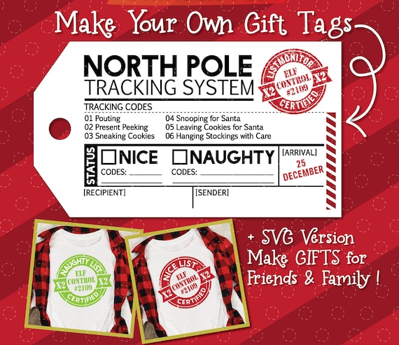 Christmas Gift Tag, North Pole Tracking System Bundle, Naughty and Nice Stamp Certified SVGs, North Pole Tracking SVG,  Printable Gift Tag