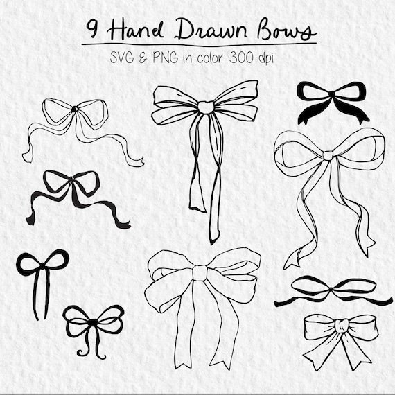 Hand-Drawn Ribbon Bow Clipart Bundle: SVG, PNG Files (Digital Download)
