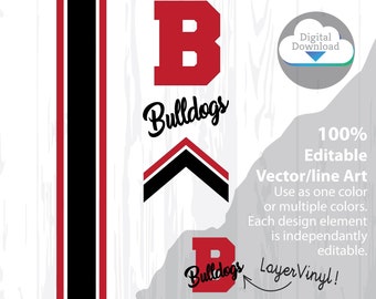 Bulldogs Cheer Bow Template: Stripes & Arrow Tails SVG (Digital Download)