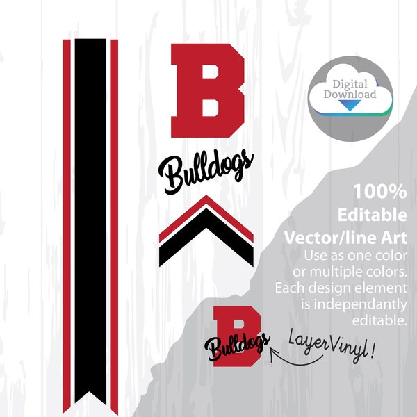 Cheer Bow Template - BULLDOGS - Stripes & Arrow Tails svg for Vinyl Heat Transfer 3" Layout, 5/8" Tails FREE Printable PDF how to make a bow