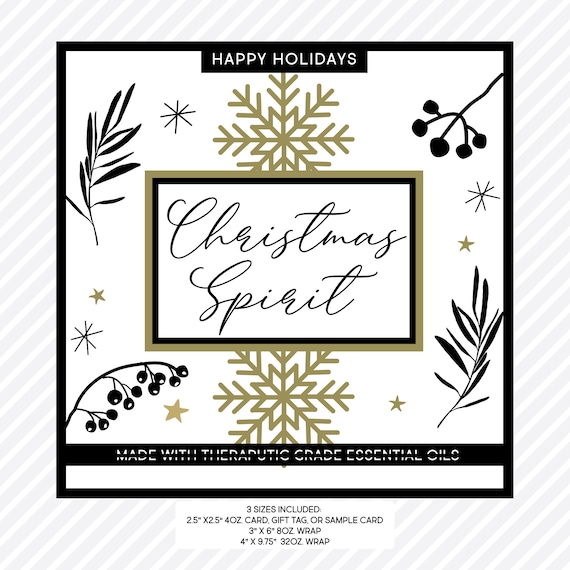 Holiday Labels |  Essential Oil Label | Christmas Spirit | Room Spray Label | Bottle Label Bundle - 3 Sizes 4oz 8oz 32oz | Printable PDF