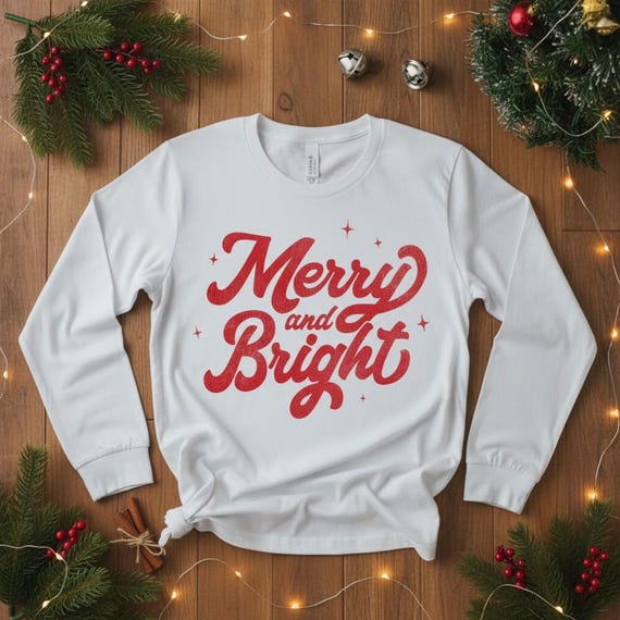 Merry and Bright Christmas SVG PNG - Retro Festive Icons (Digital Download)