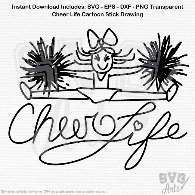 Cheerleader Svg Cheer Life Stick Figure Cheerleading Art Cute Cheerleader Pom Poms In Svg Eps Dxf