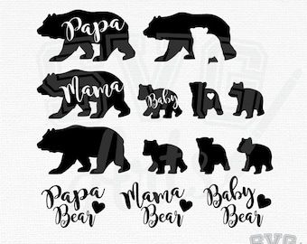 Bear svg, bear svg bundle, Mama bear svg & Papa Bear svg with 3 Baby Bear svg Designs + hand-lettered text, Baby, Brother, Sister bear svg