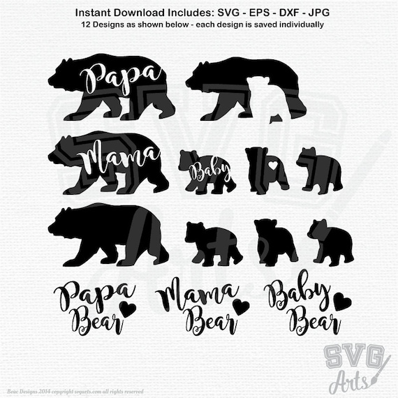 Bear svg, bear svg bundle, Mama bear svg & Papa Bear svg with 3 Baby Bear svg Designs + hand-lettered text, Baby, Brother, Sister bear svg