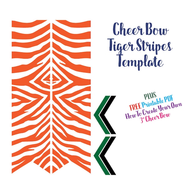 Cheer Bow Template - Tiger Stripes for Vinyl Heat Transfer 3" Layout plus 5/8" Tails - FREE Printable PDF DIY Cheer Bow Guide