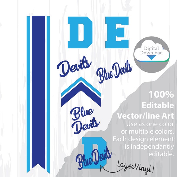 Cheer Bow Template - DEVILS - blue devils - Stripes & Arrow Tails SVG cutfiles, 3" Layout, 5/8" Tails - free Printable PDF how to make bow