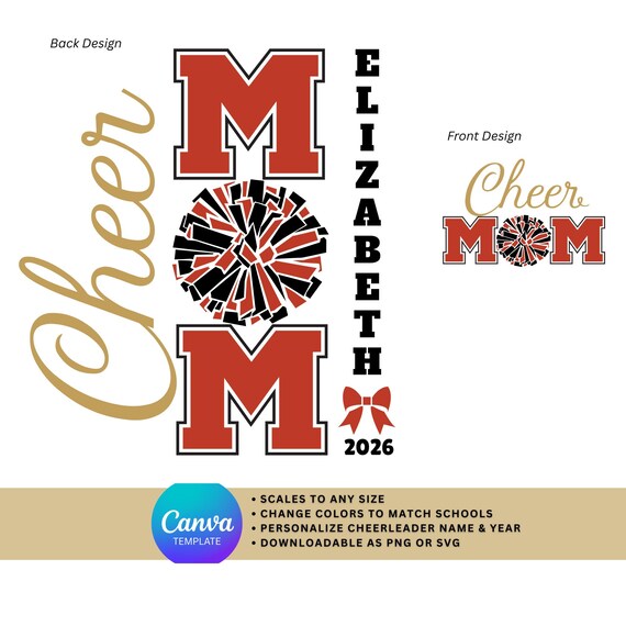 Cheer Mom Canva Template | Editable Name, Colors, Year (Digital File)