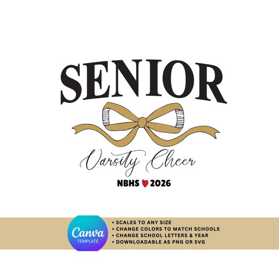 Senior Varsity Cheerleader SVG | Editable School Letters, Year, and Colors (Digital File)