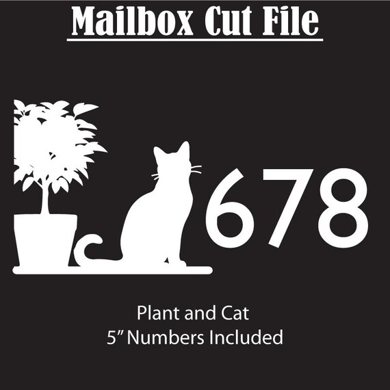 Mailbox SVG, Cat and Plant, Address Number Cut Files (Downloadable) - For Standard Mailbox