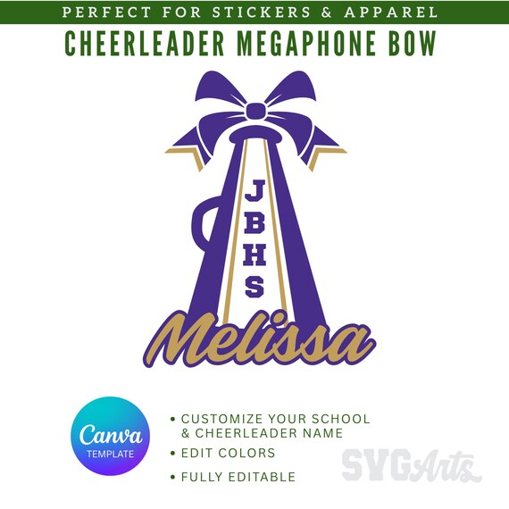 Cheerleader Tag Canva Template | Editable School Letters, Cheerleader Name, and Colors (Digital File)
