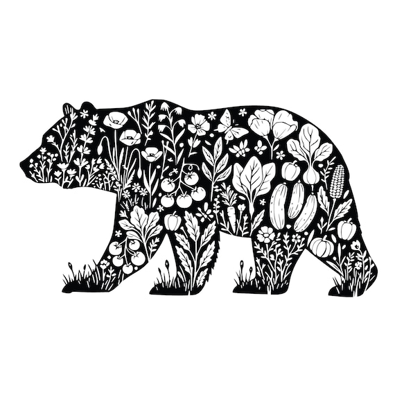 Bear SVG, Bear PNG, Flowers, Garden, Spring (Digital Download)