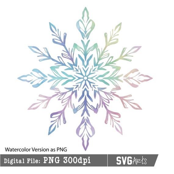 Watercolor Snowflake Clipart: SVG + PNG Bundle (Digital Download)
