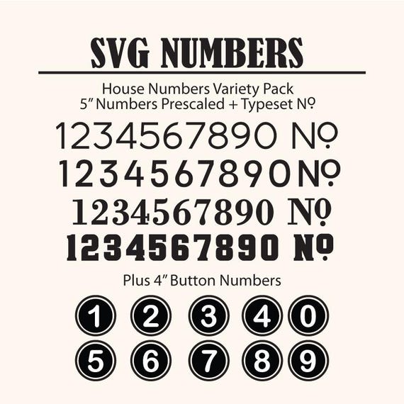 House Numbers SVG Cut Files - Bundle of 5 Unique Number Styles - Button Numbers (Downloadable)