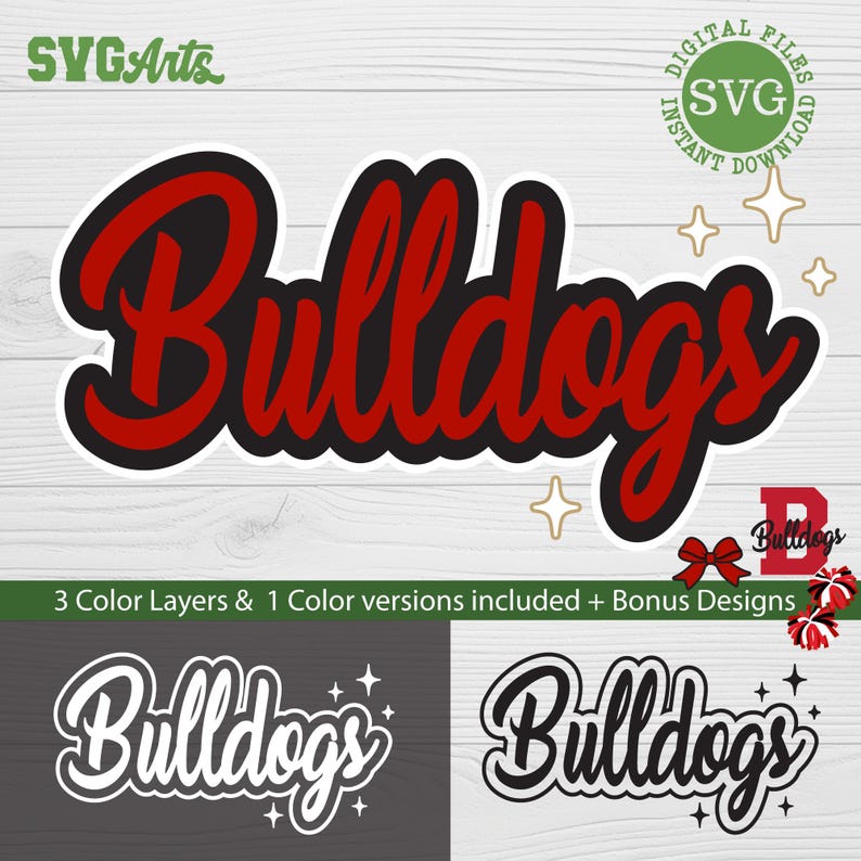 Bulldogs Lettering Bulldogs SVG, SVG Bundle, Team Mascot, Cheer Bow, Pom Poms (digital ...