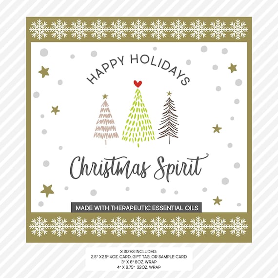 Holiday Labels |  Essential Oil Label | Christmas Spirit | Room Spray Label | Bottle Label Bundle - 3 Sizes 4oz 8oz 32oz | Printable PDF