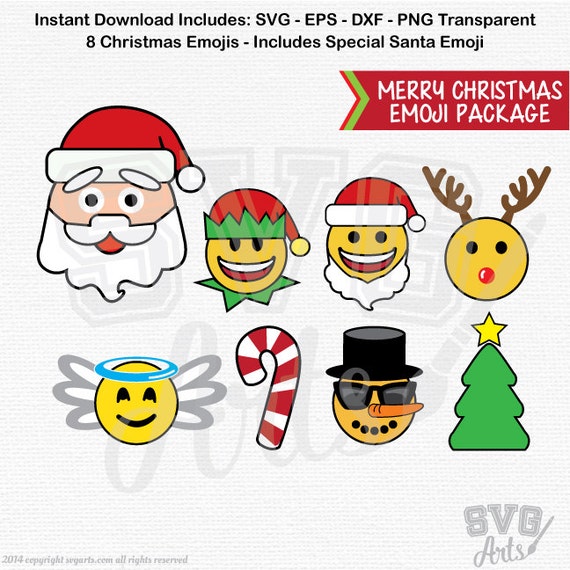 Christmas Emoji Package in SVG - EPS - DXF & Png - 8 Emoji Designs - Santa Emoji Included