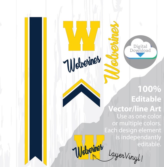 Cheer Bow Template - WOLVERINES - Stripes & Arrow Tails svg for Vinyl Heat Transfer 3" Layout, 5/8" Tails FREE Printable PDF how make a bow