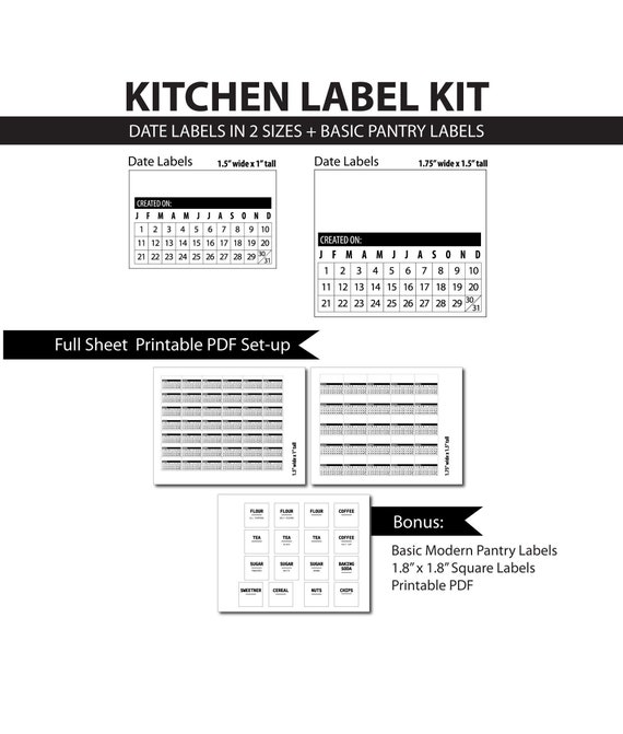 Kitchen Label Kit, Date Labels, Modern Pantry Labels, Printable PDF, easy to use food labels, Food Storage, Organize, kitchen, freezer