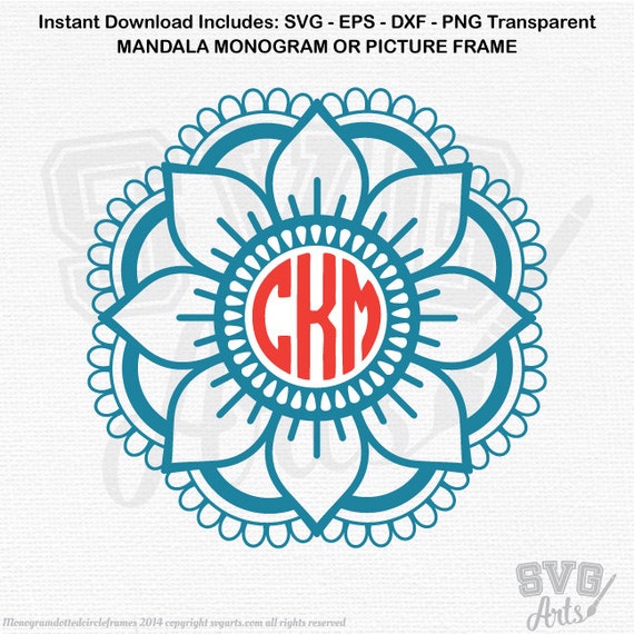 Mandala SVG - EPS - DXF & Png - 1 Mandala Monogram Frame Design