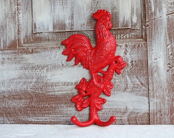 Rooster Hook Red Wall Hooks Towel Holder Farmhouse Kitchen Decor Double Towel Hook Bird Chicken Farm Animal Decor Key Hook